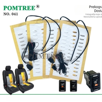 POMTREE Univerzalni grijač za auto sjedalo – 12V 25W grijani jastučić od legiranog žice, karbonska vlakna površina, rocker prekidač