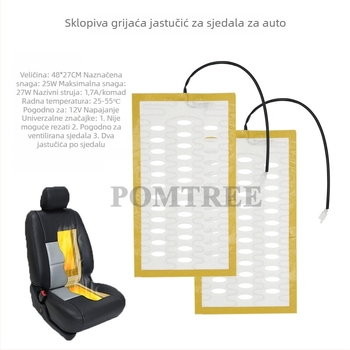 POMTREE Univerzalni grijač za auto sjedalo – 12V 25W grijani jastučić od legiranog žice, karbonska vlakna površina, rocker prekidač