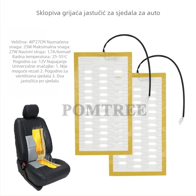 POMTREE Univerzalni grijač za auto sjedalo – 12V 25W grijani jastučić od legiranog žice, karbonska vlakna površina, rocker prekidač