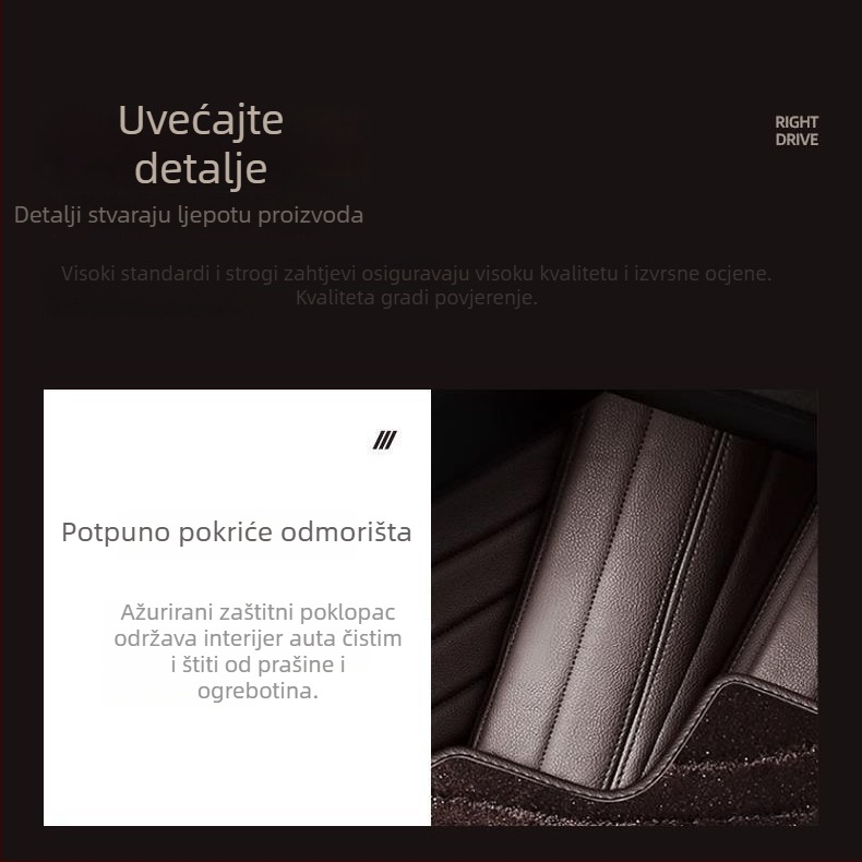 Kožne prostirke za podu za vozila s desnim upravljanjem, potpuno pokriće, Jiaxu marka, prilagodljivo za specifične modele vozila