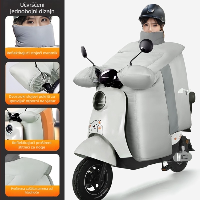 Zimska navlaka za vjetrobran motocikla, tricikla i električno vozilo; materijal: poliester svila; vodootporno; tisk logotipa; prilagodba dostupna.