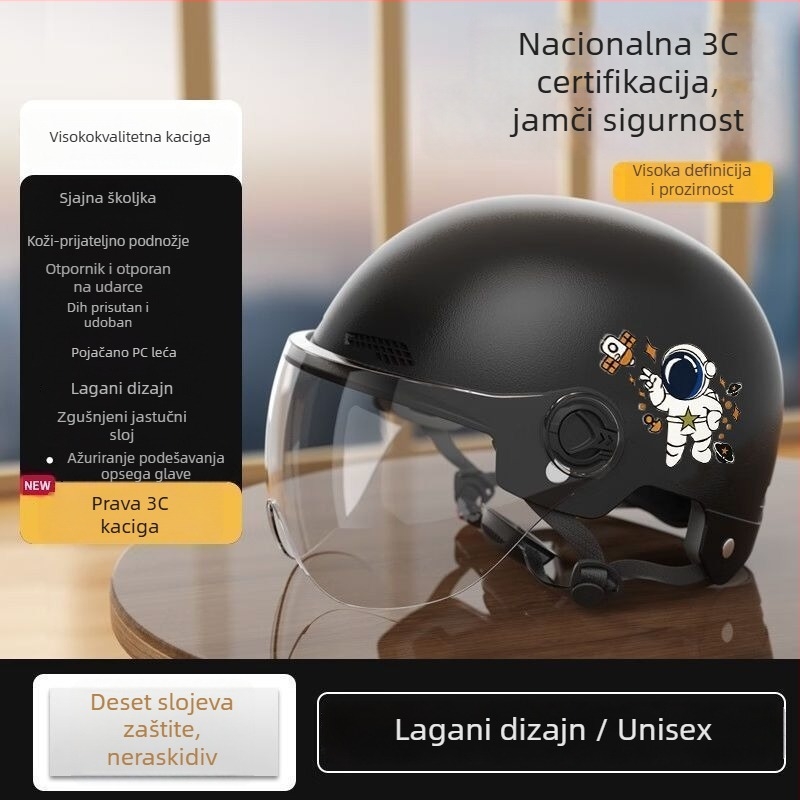 Unisex prozračna polu-štitnjača za električne motocikle, 3C certifikat, prema Novom nacionalnom standardu, ljetna upotreba, za svakodnevnu vožnju
