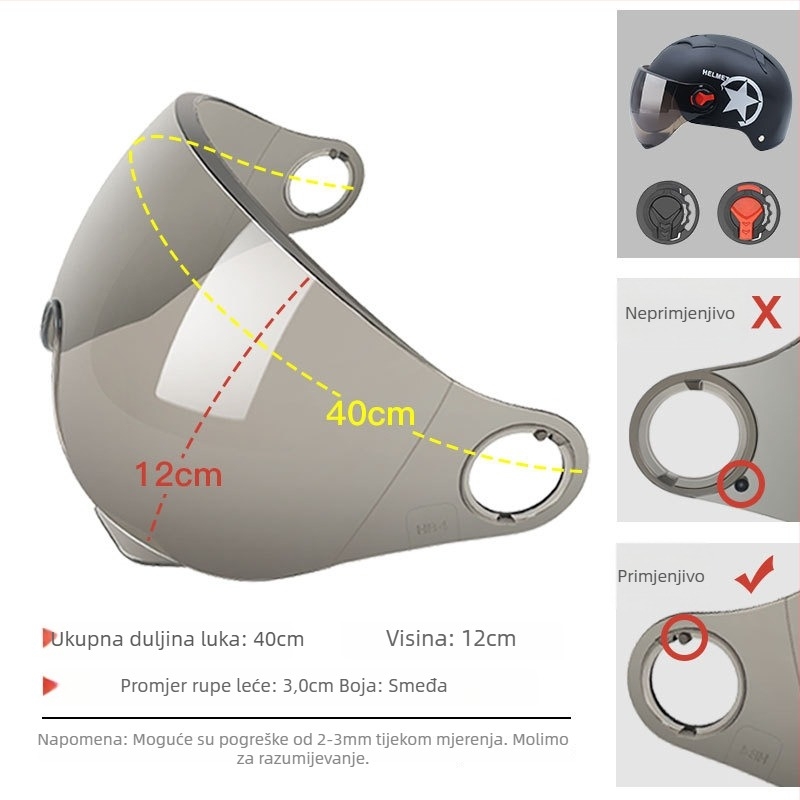 Maska za vizir kacige s UV zaštitom, anti-fog, HD vjetrobran — univerzalni dodatak za kacigu motocikla, marka Snow Shadow Maple Bridge, model 1212