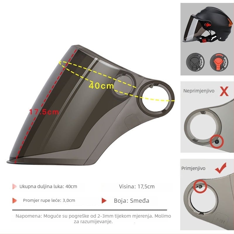 Maska za vizir kacige s UV zaštitom, anti-fog, HD vjetrobran — univerzalni dodatak za kacigu motocikla, marka Snow Shadow Maple Bridge, model 1212