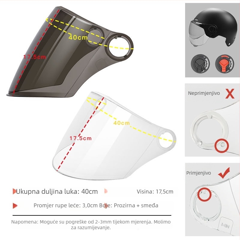 Maska za vizir kacige s UV zaštitom, anti-fog, HD vjetrobran — univerzalni dodatak za kacigu motocikla, marka Snow Shadow Maple Bridge, model 1212