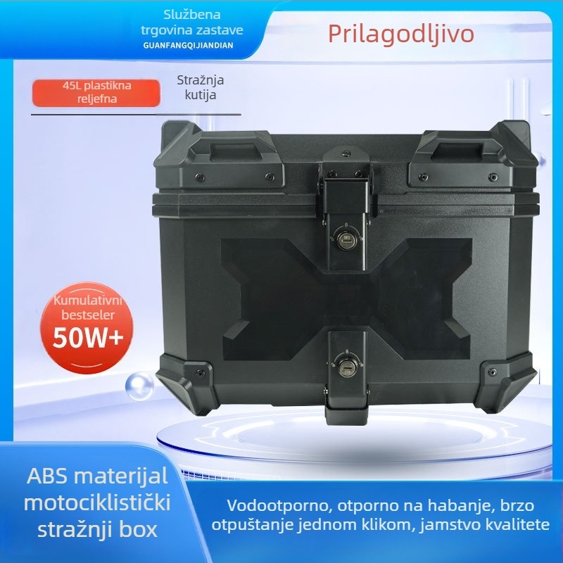 45L ABS stražnji prtljažnik za električne skutere i motocikle, baza za brzo otpuštanje, vodootporna plastična kutija