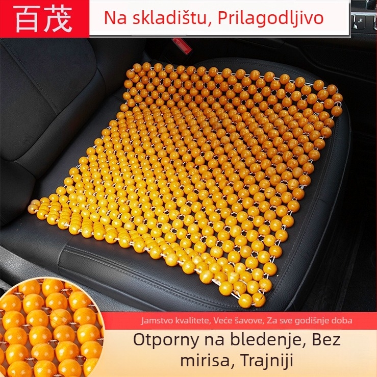 Bymaocar jastuk za sjedenje automobila s drvenim perlicama, cjelogodišnja ventilacija, bez punila