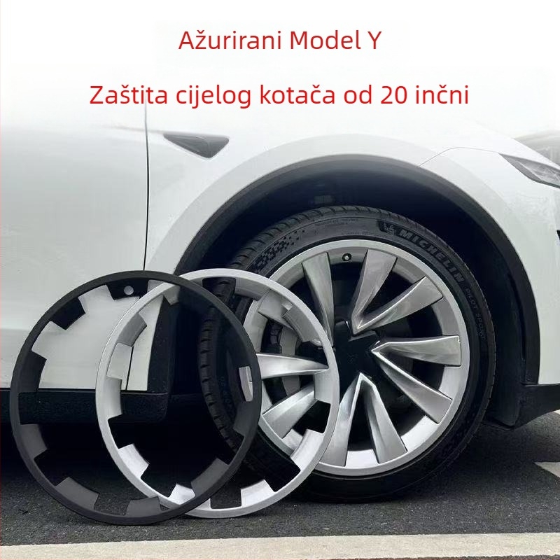 Tesla Model Y 20-inčni potpuno pokrivni zaštitni prsten – dekorativni dodatak za sprječavanje ogrebotina i zaštitu središnjeg dijela kotača