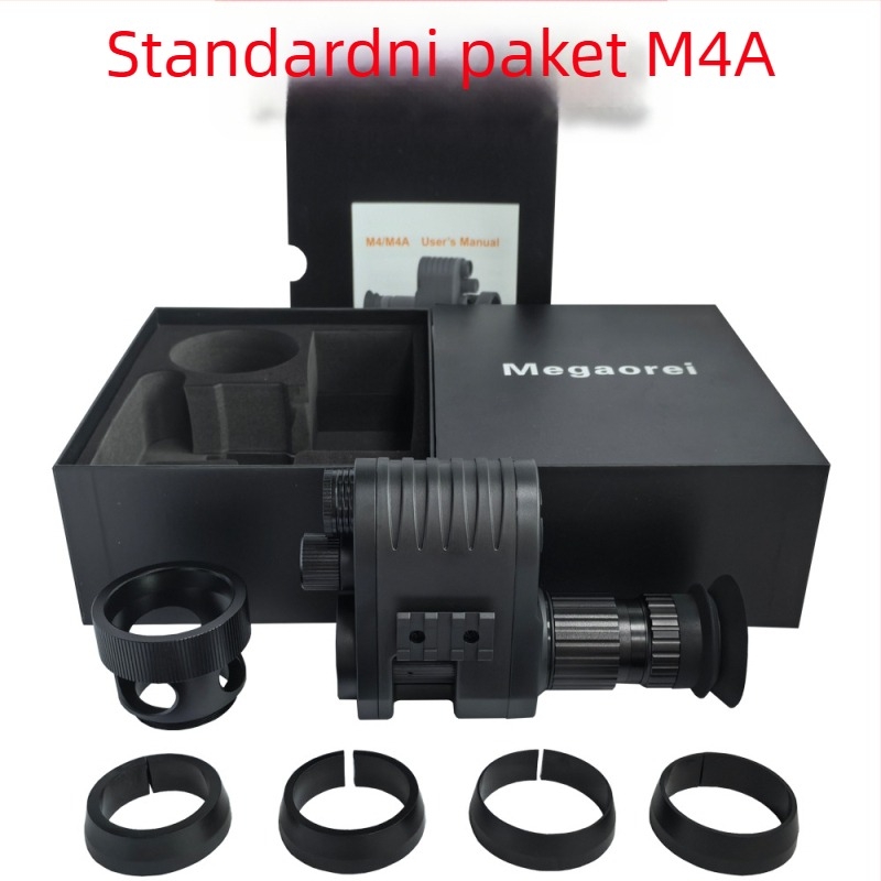 Infracrveni teleskop za noćno viđenje Megaorei M4A, 1–4× povećanje, 12 mm objektiv, domet 200–400 m, napajanje 3,7 V, težina 0,8 kg