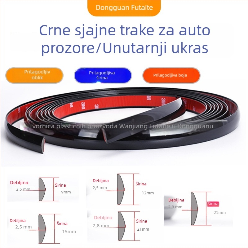 Kromirana gornja traka za prozor automobila - dekorativna zaštitna bočna traka s crnim okvirom, PVC