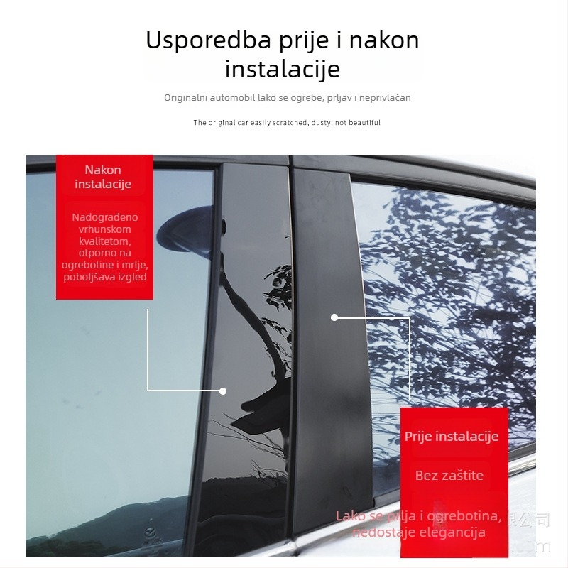 Dekorativne trake za prozore i naljepnice za srednji stup Honda Civic 10. i 11. generacije, sjajna crna (PC)