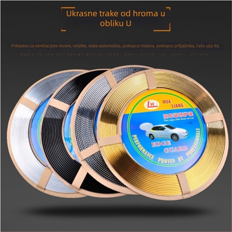 Dekorativni pojas za automobilsku ventilaciju, U-oblik klipsa za vrata, srebrni PVC dekorativni trak