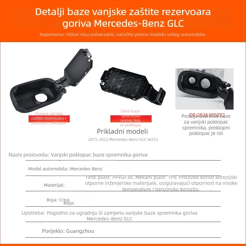 Mercedes-Benz GLC W253 Baza poklopca spremnika, PP materijal, urezani otvor za punjenje