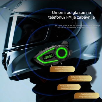 Motociklistička kaciga Bluetooth slušalica s interkomom i dijeljenjem glazbe, vodootporna, Bluetooth 6.0, domet 10 m, trajanje baterije ~20 h