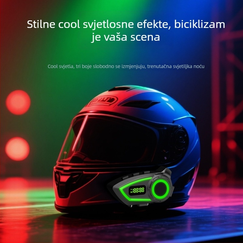 Motociklistička kaciga Bluetooth slušalica s interkomom i dijeljenjem glazbe, vodootporna, Bluetooth 6.0, domet 10 m, trajanje baterije ~20 h