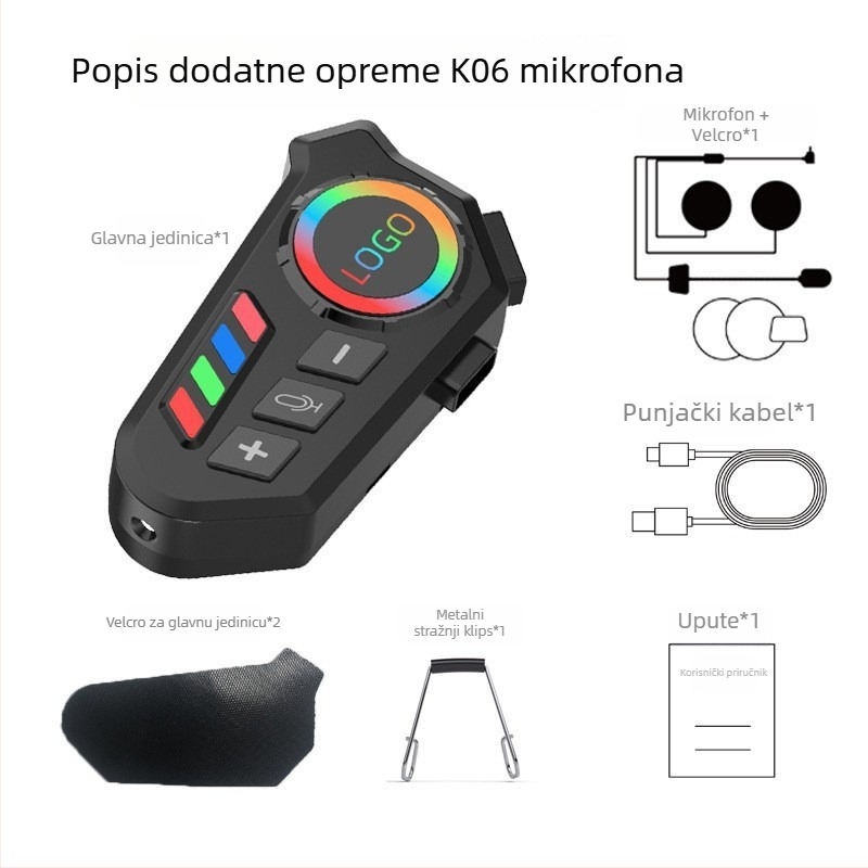 Motociklistička kaciga Bluetooth slušalica s interkomom i dijeljenjem glazbe, vodootporna, Bluetooth 6.0, domet 10 m, trajanje baterije ~20 h