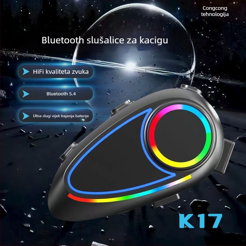 Motociklistička kaciga Bluetooth slušalica s interkomom i dijeljenjem glazbe, vodootporna, Bluetooth 6.0, domet 10 m, trajanje baterije ~20 h