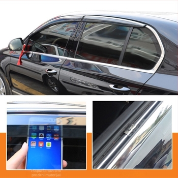 Rain Eyebrow za prozor za Skoda 2009-2013 Superb/Haorui – debelo injekcijski oblikovan štitnik, materijal: akrilna traka/PC s nehrđajućom čeličnom sjajnom trakom, ugradnja kuka-ljepljivo, paket 4 komada