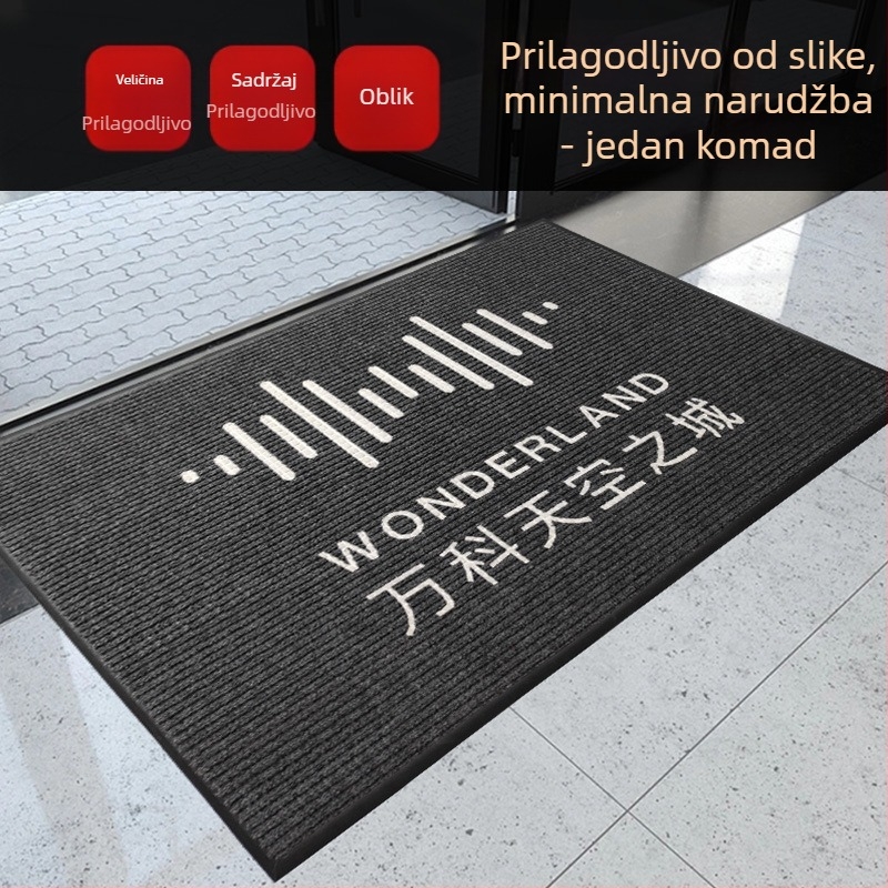 Komerčni tepih za podlogu s logom, prugasti uzorak, polipropilenska vlakna, strojno tkanje, prilagodljivi pravokutnik