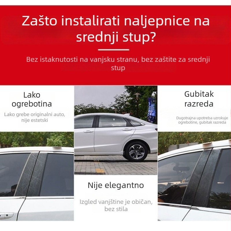 Auto prozorske trake za Hyundai Santa Fe, Sonata 8. i 9. generacije, Elantra | Naljepnice za središnji stup | Materijal: PC plastika | Bez prilagođavanja
