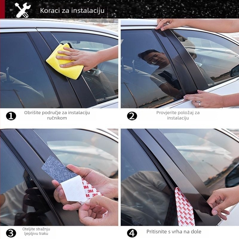 Auto prozorske trake za Hyundai Santa Fe, Sonata 8. i 9. generacije, Elantra | Naljepnice za središnji stup | Materijal: PC plastika | Bez prilagođavanja