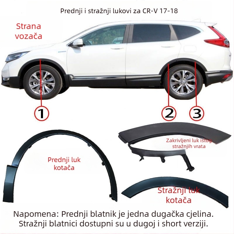 JJQ Protukolizijski trak za rub kalnika za Honda CR-V (prednji i stražnji) - dijelovi 74115-TME-T01, 74165-TME-T01; kompatibilno s 75390-TLA-A01, 75395-TLA-A01, 74413-TLA-A02