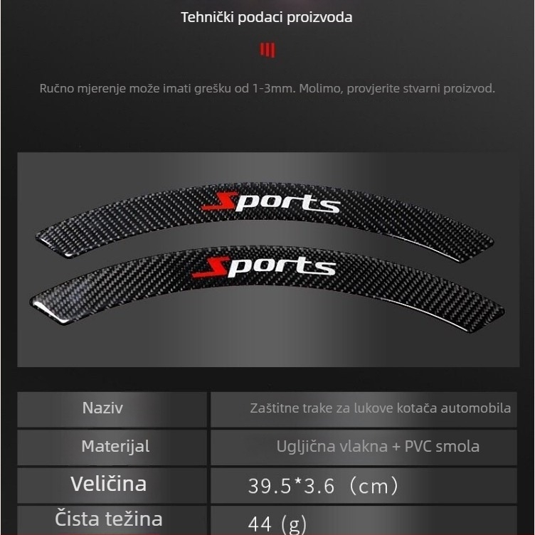 PVC materijal auto zaštitna traka za blatnik kotača, epoks karbonska vlakna obrve kotača, opći spoj, 1 par