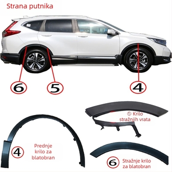 CR-V prednji i stražnji obrub obruča kotača, dekorativna traka za blatnike, kompatibilno s 2017-2019; materijal 74115-TME-T01 / 74165-TME-T01; modeli 75390-tla-a01, 75395-tla-a01, 74413-tla-a02