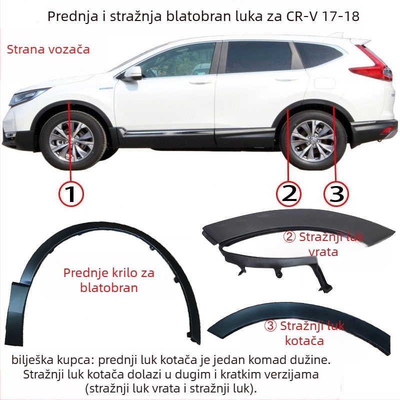 CR-V prednji i stražnji obrub obruča kotača, dekorativna traka za blatnike, kompatibilno s 2017-2019; materijal 74115-TME-T01 / 74165-TME-T01; modeli 75390-tla-a01, 75395-tla-a01, 74413-tla-a02