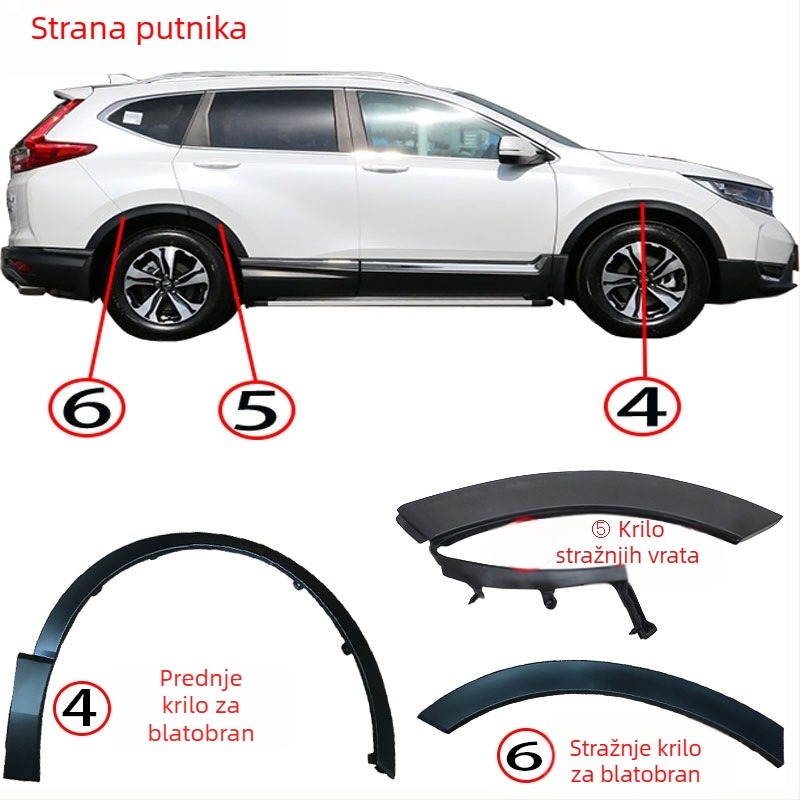 CR-V prednji i stražnji obrub obruča kotača, dekorativna traka za blatnike, kompatibilno s 2017-2019; materijal 74115-TME-T01 / 74165-TME-T01; modeli 75390-tla-a01, 75395-tla-a01, 74413-tla-a02