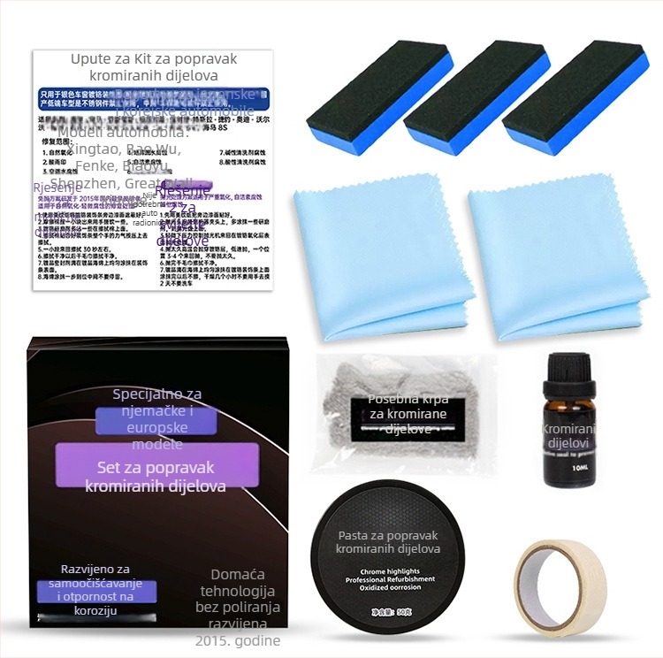 Set za obnovu kromiranih traka na prozoru automobila – Quick cat, abrazivno + brtvilo, rok trajanja 3 godine, šifra proizvoda Chrome refurbishing agent kit, auto pjena čistač