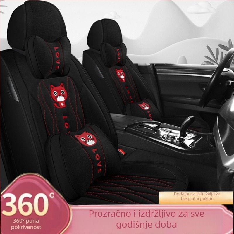 Navlaka za auto sjedalo s kompletnim pokrivanjem, univerzalna za četiri sezone, platnena površina, karikatura ženskog dizajna, slatka navlaka za sjedalo