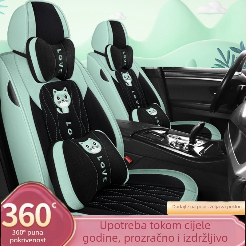 Navlaka za auto sjedalo s kompletnim pokrivanjem, univerzalna za četiri sezone, platnena površina, karikatura ženskog dizajna, slatka navlaka za sjedalo