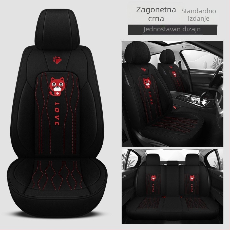 Navlaka za auto sjedalo s kompletnim pokrivanjem, univerzalna za četiri sezone, platnena površina, karikatura ženskog dizajna, slatka navlaka za sjedalo