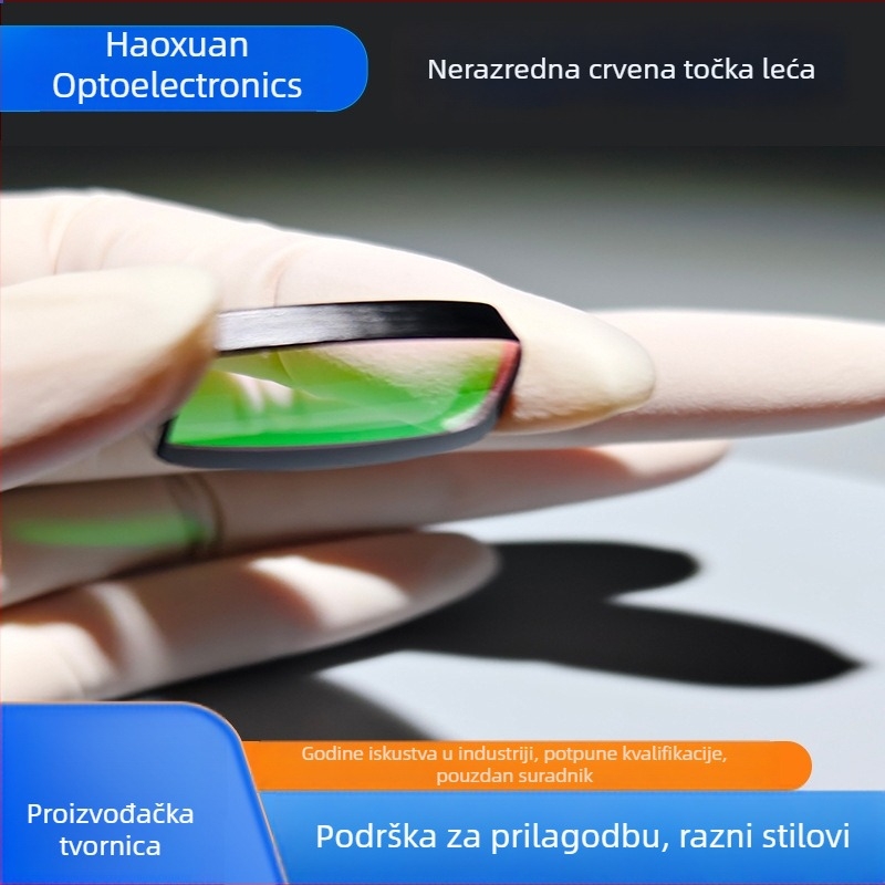 Haoxuan specijalno oblikovana crvena točkasta leća, achromatska crvena točkasta leća, dvostruko anti-refleksni premaz crveno-zelene boje, korekcija astigmatizma; pogodno za svemirske, medicinske, vojno i optičke primjene.