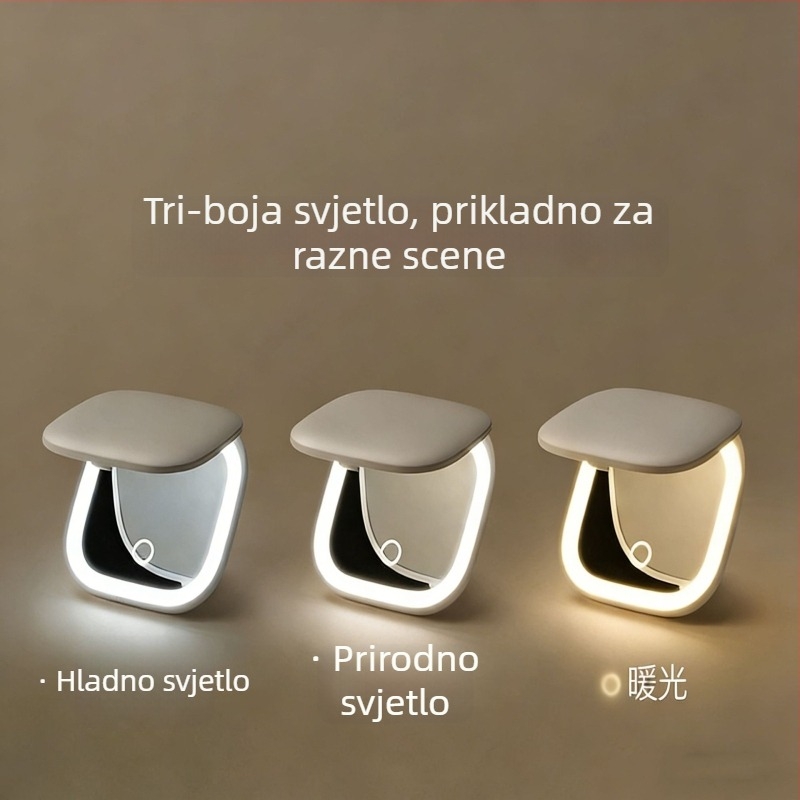 LED make-up ogledalo, sklopno, prijenosno, ABS okvir, aluminijsko ogledalo, ispis logotipa