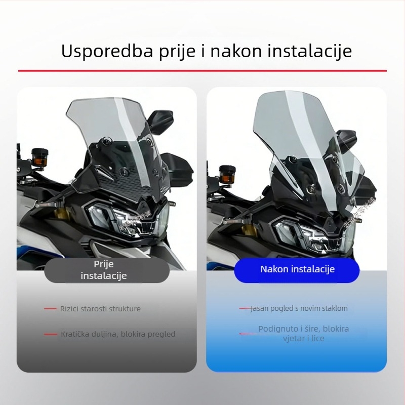 Prednje vjetrobransko staklo za motocikl DS900X - visoka prozirnost, štit od vjetra i kiše, LISM, prilagođena obrada