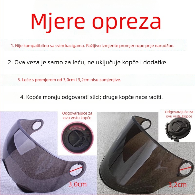 Pribor za električni polušlem motocikl: HD prozirno, anti-fog, univerzalna veličina
