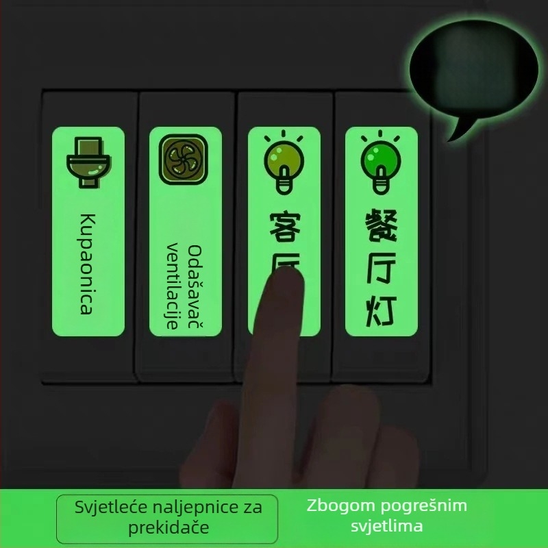 Luminozna naljepnica za prekidač na panelu utičnica – dekorativna, kućna uporaba