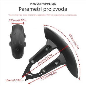 Stražnji blatnik za motocikl JS – PP s metalnom nosivom, standardno, kompatibilno s motociklima s kvadratnim/ravnim vilicama
