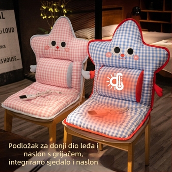 Grijana podloga za sjedenje za uredsku stolicu s integriranim naslonom, pliš, karikatura uzorak, zimska verzija