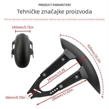 Zadnji blatnik za motocikl JBL; Materijal PP + metalna potpora; Model: Opći blatnik za motocikl (B); pogodno za gume bez brazdi