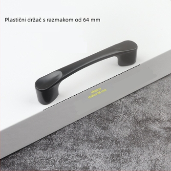Crna plastična ručka za noćne ormariće, ormariće i garderobe — s dvije rupe, minimalistički dizajn