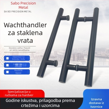Kljuka za staklena vrata, crna, 304 nehrđajući čelik, novi kineski stil, duga kvaka za klizna vrata s okvirom ili bez njega