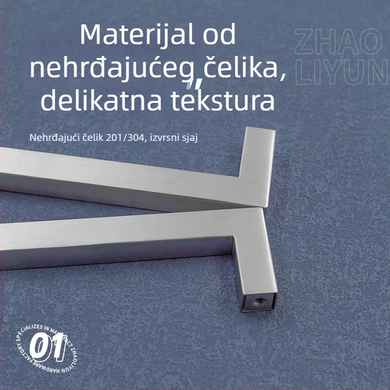 Nehrđavajuća čelična kvadratna ručica s dvije rupe, T-oblik, za ormariće i garderobe, zlatna