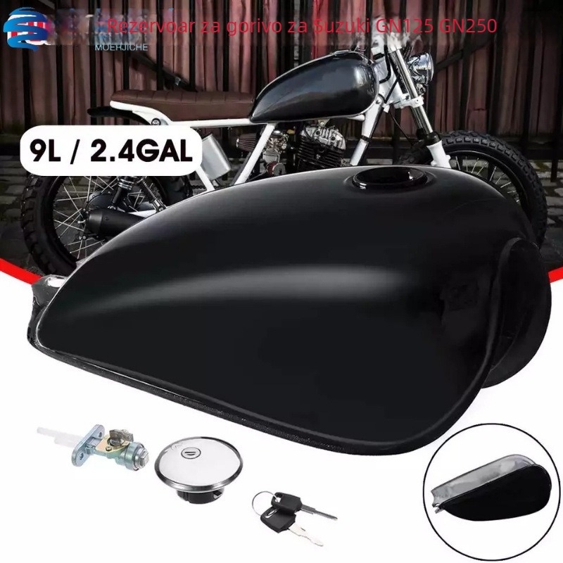 Rezervoar goriva za motocikl - univerzalni, retro-modifikovan, GN125 kompatibilan, s poklopcem rezervoara i ventilom za gorivo, titan