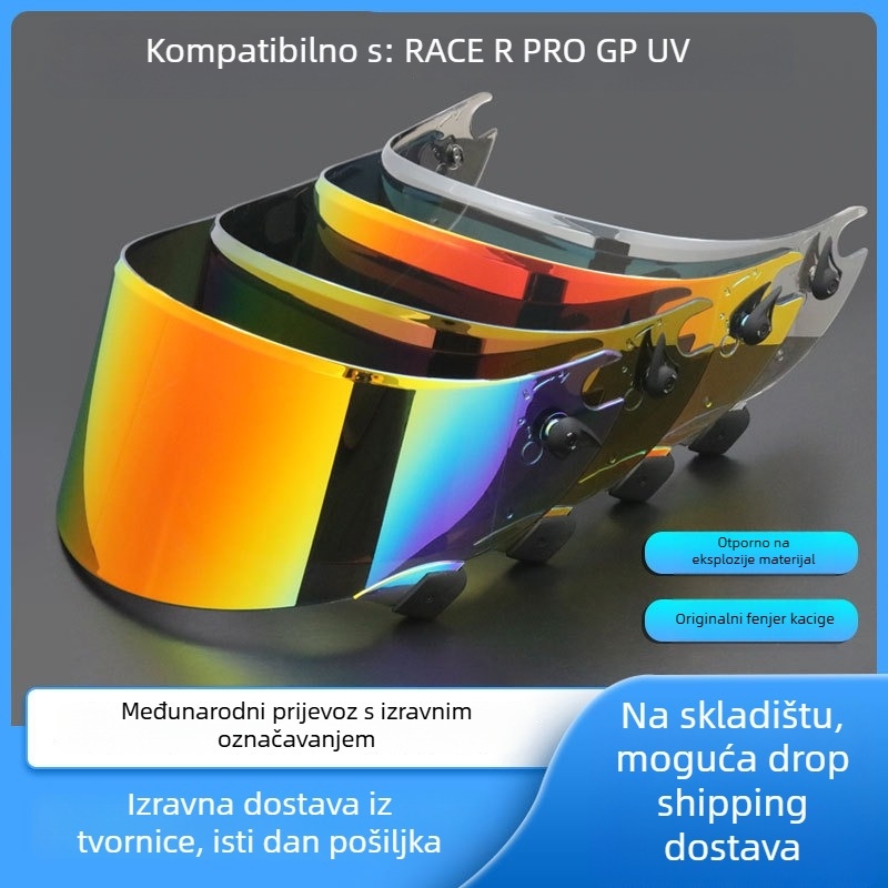 Leće za kacigu za motocikl, model Race R Pro GP, marka Riding Club, elektroplatirani premaz, kompatibilne sa SHARK Race R Pro GP