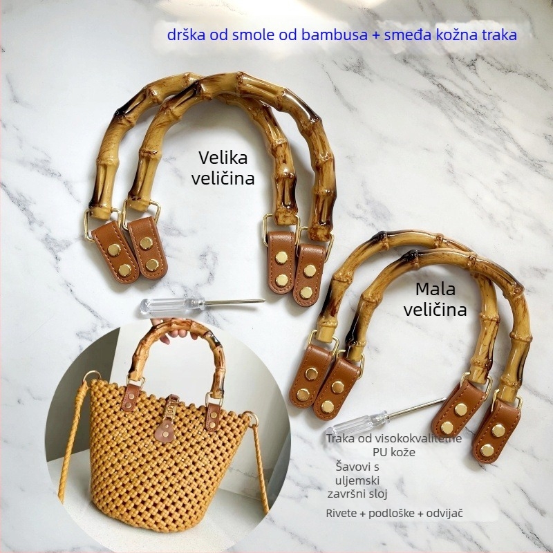 Bambuska ručka s dodacima, PU materijal, kožna kopča, kožna traka, nit, DIY dodatak za torbu