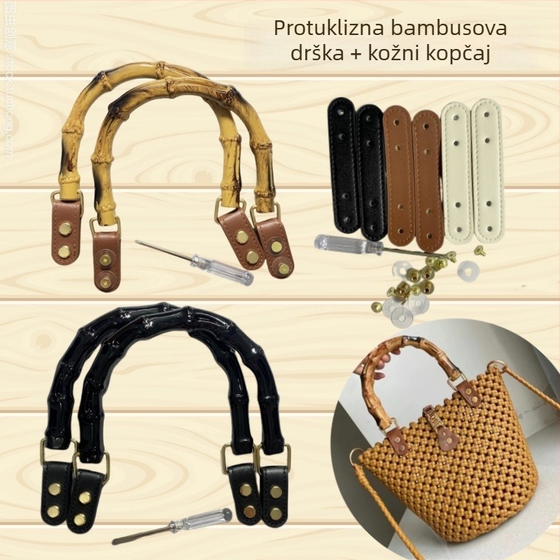 Bambuska ručka s dodacima, PU materijal, kožna kopča, kožna traka, nit, DIY dodatak za torbu