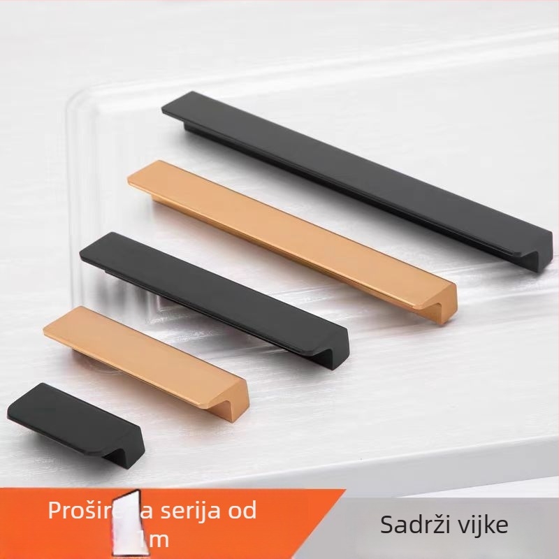 Drška za vrata ormara i ladicu, oblik 7, aluminijska zlitina, moderni minimalistički stil, anodizirani završni sloj
